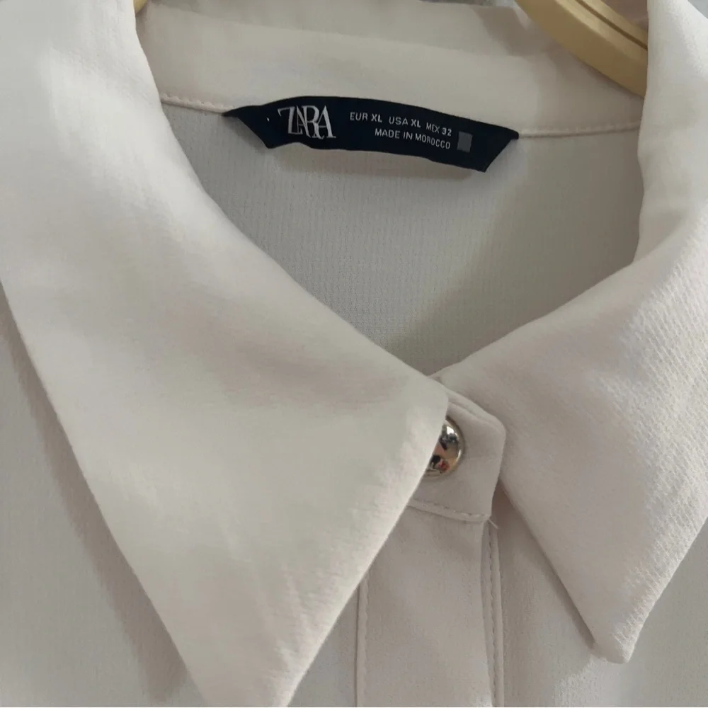 ZARA Women’s XL Gold Button Utility Belted Shirt Dress Ivory Cream Butter White - Picture 6 of 13